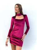 Abito in velluto con colletto Bordeaux