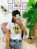 T-shirt con stampa glitter oro