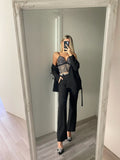 Completo giacca e pantalone frange paillettes nero