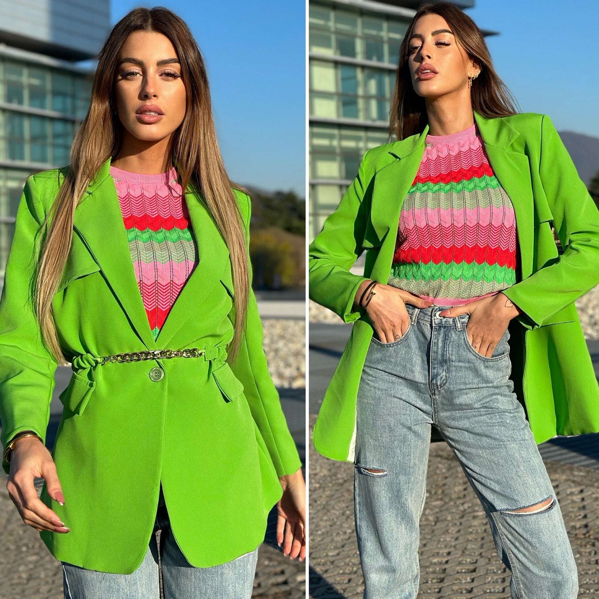 Blazer verde fluo con cintura