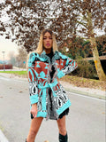 Cardigan Verdeacqua con frange e cinta