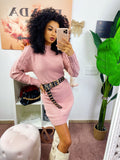 Abito in maglia con trecce e spalline Rosa