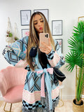 Cardigan frange e cinta celeste