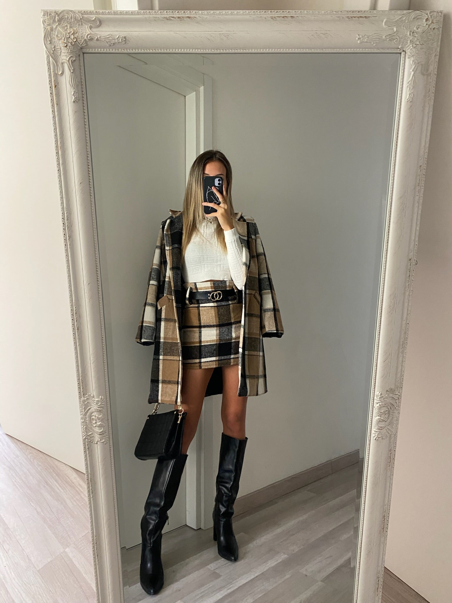 Cappotto check Camel nero