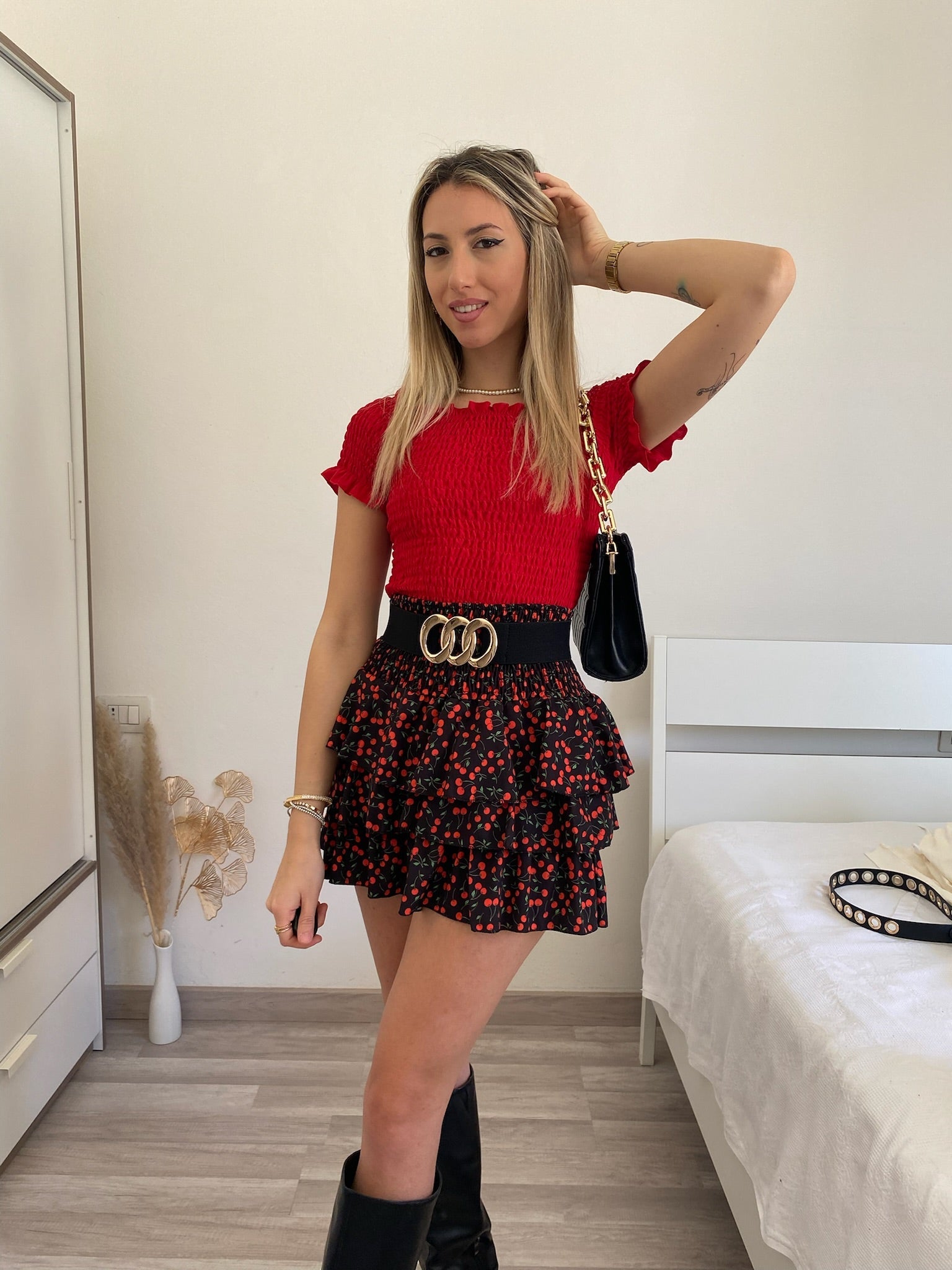 Top plissettano rosso