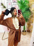 Cardigan Camel con trecce e cintura