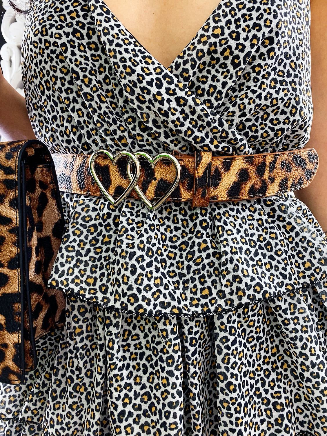 Cintura con cuori trama animalier