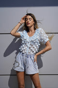 Short in jeans cuore in strass