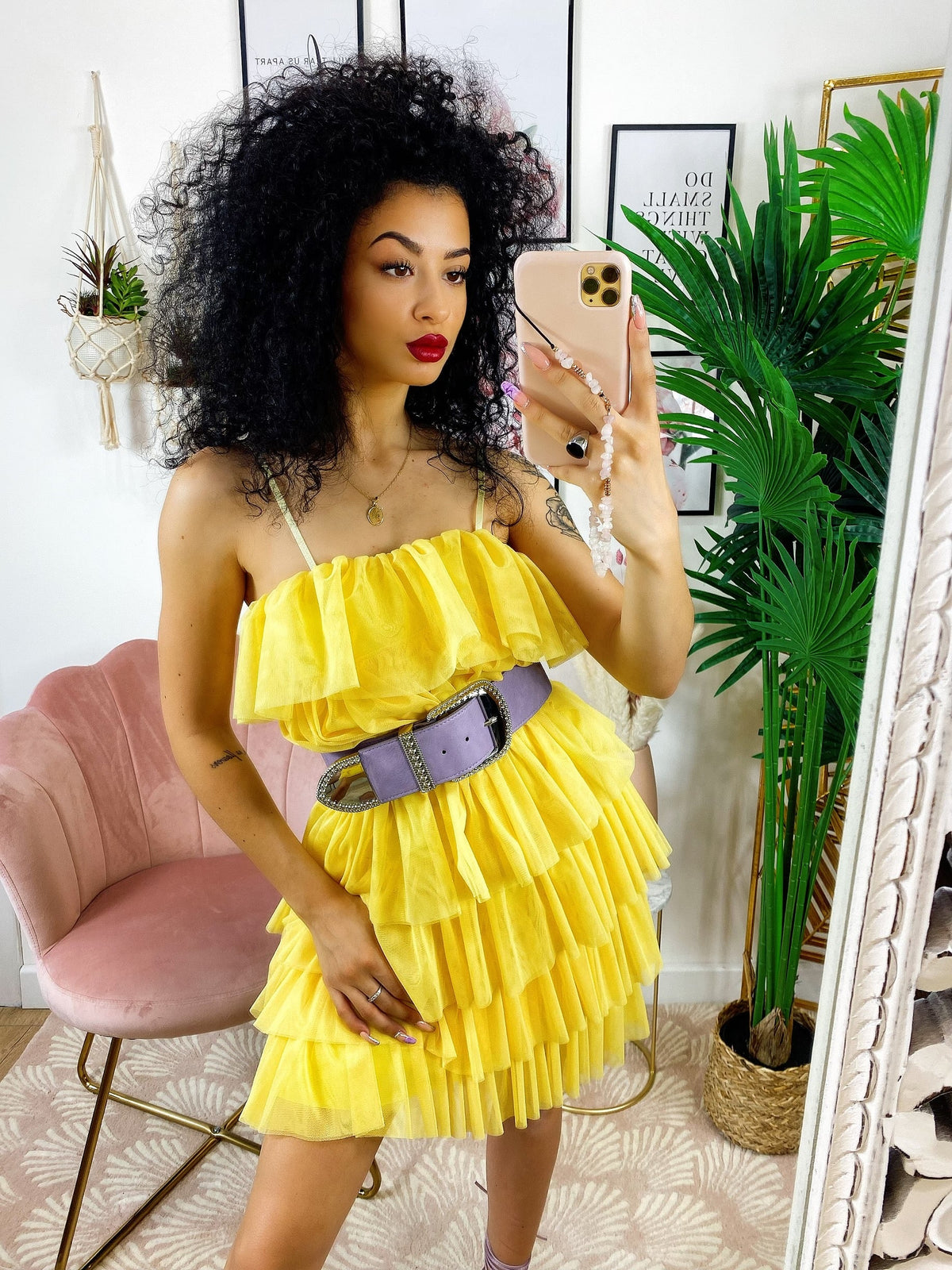 Abito in tulle a balze Venere giallo