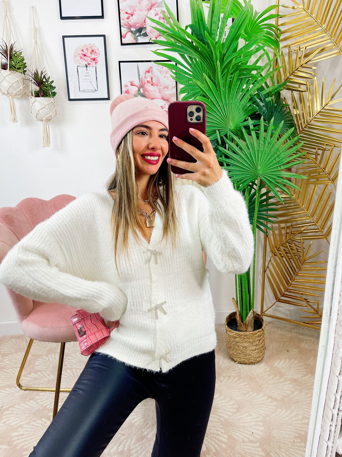 Maglione Bianco con fiocchi gioiello