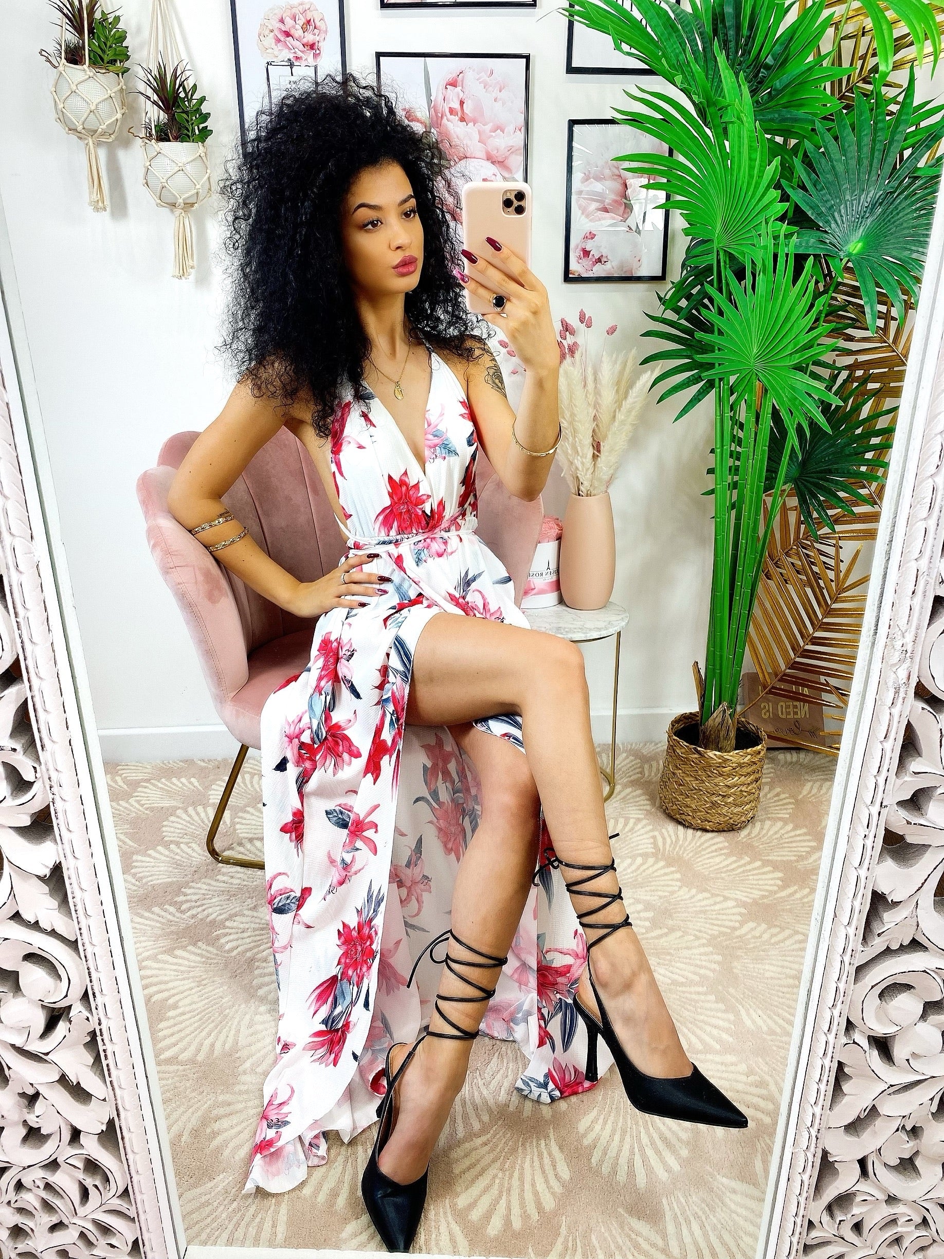 Abito Afrodite con fiori Corallo