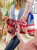 Cardigan con frange colorato con cavalli