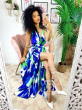 Abito con due spacchi verde blu