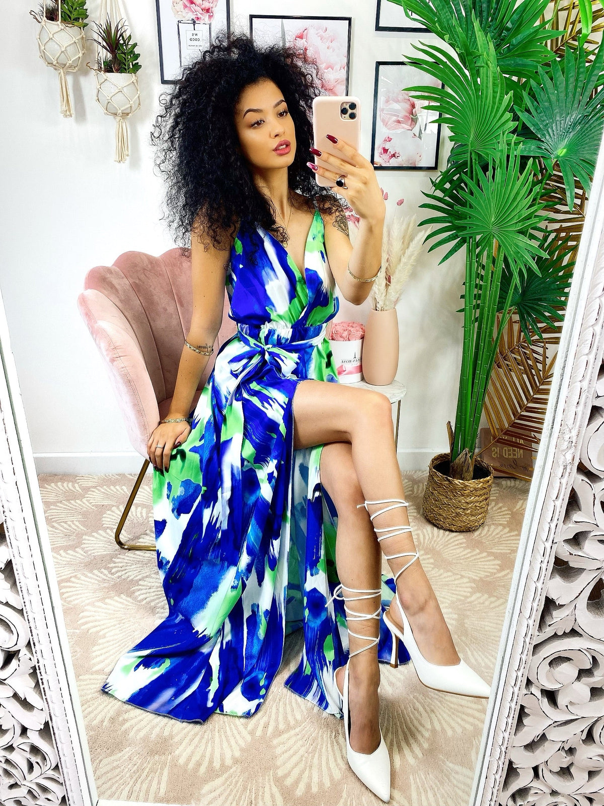 Abito con due spacchi verde blu