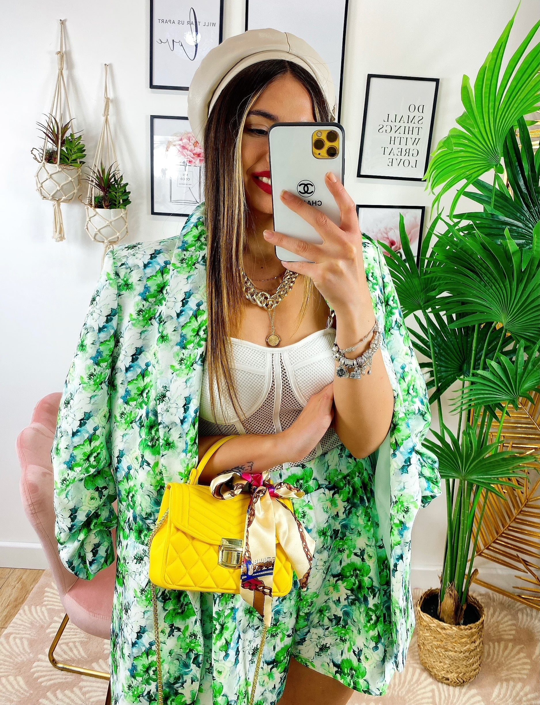 Completo Giacca e Short fiori verdi