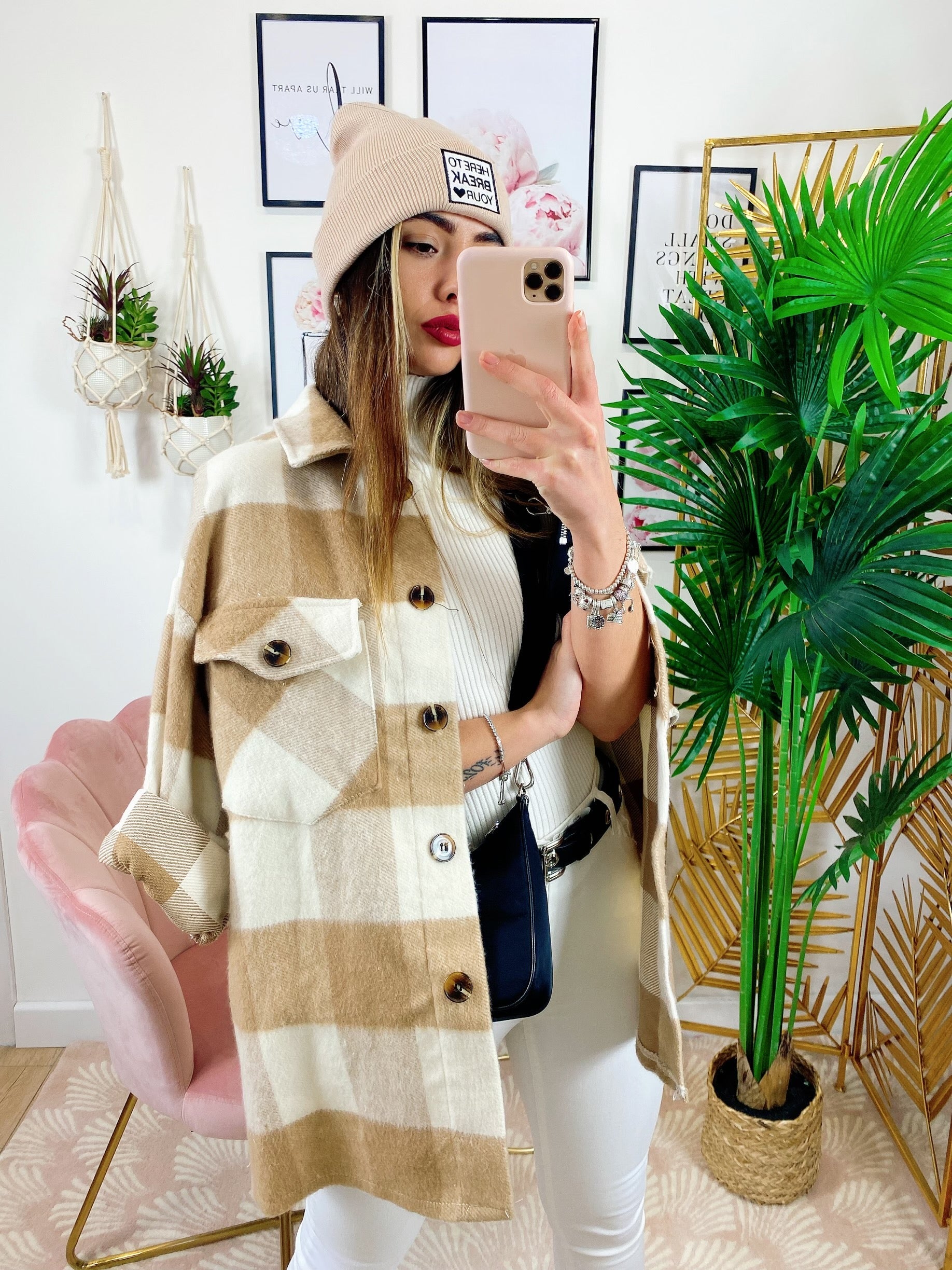 Giacca a quadri Beige con tasche