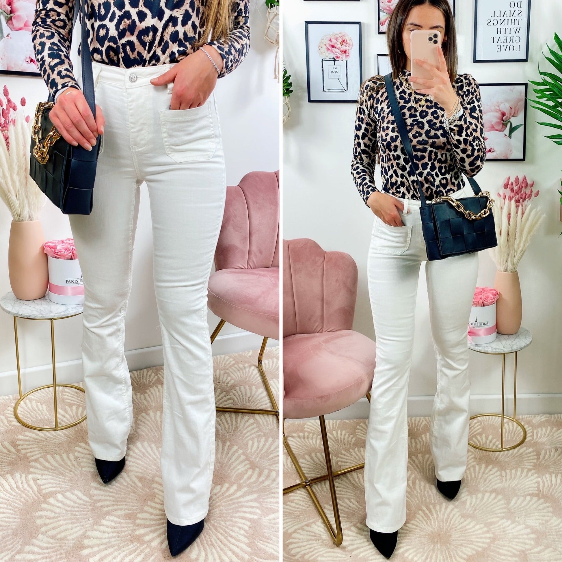 Jeans aderente bianco con zampa
