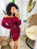 Abito con scollo a barchetta bordeaux