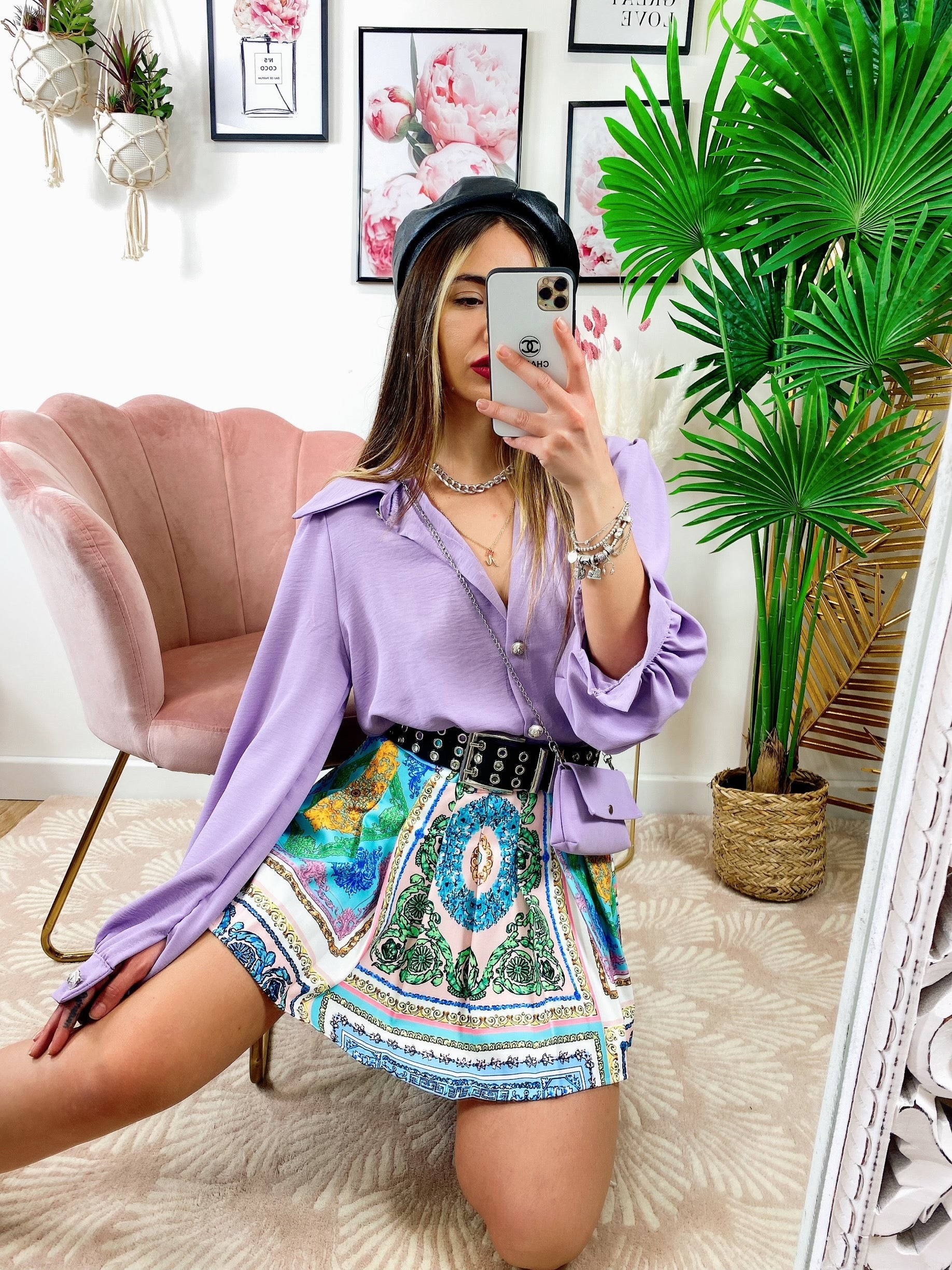 Camicia con borsetta lilla
