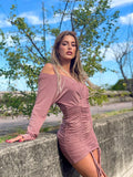 Abito glitter arricciato rosa cipria