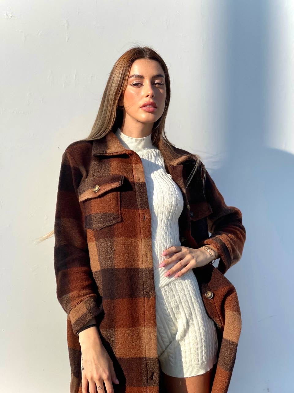 Maxi camicione a quadri Camel