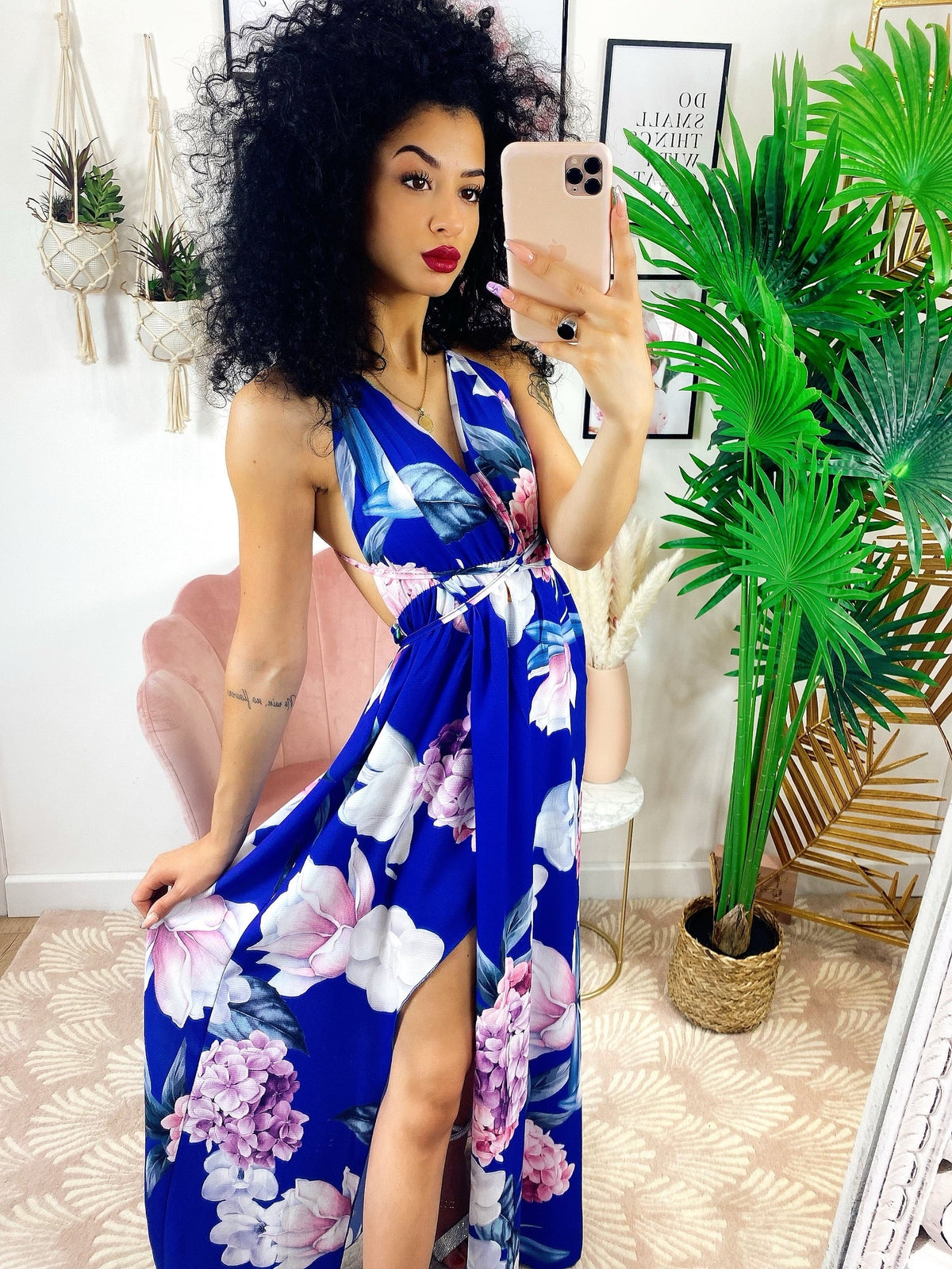 Abito Afrodite con fiori Blu elettrico