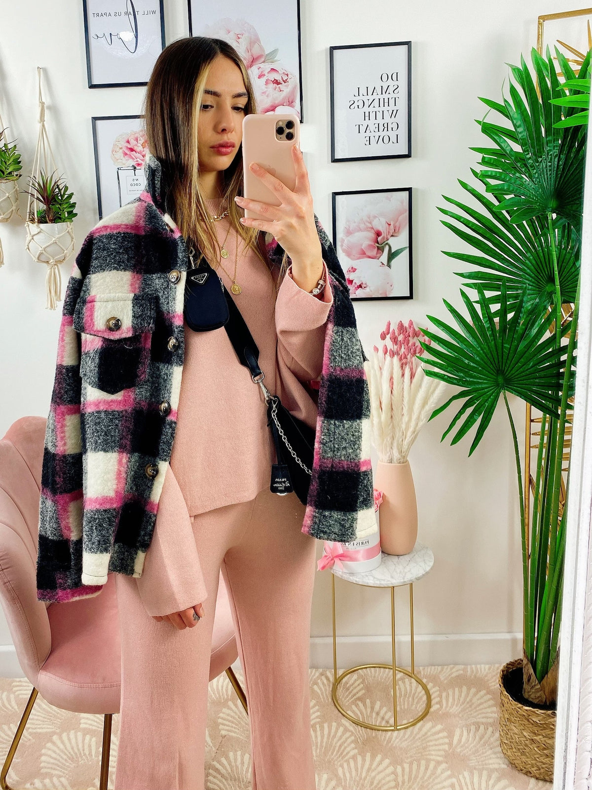 Giacca a quadri Black dettaglio fucsia