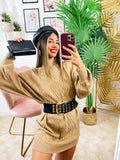 Maxi maglione top quality a trecce camel
