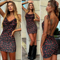 Abito corto push up fiori rossi