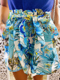 Short a fiori azzurri con fiocco