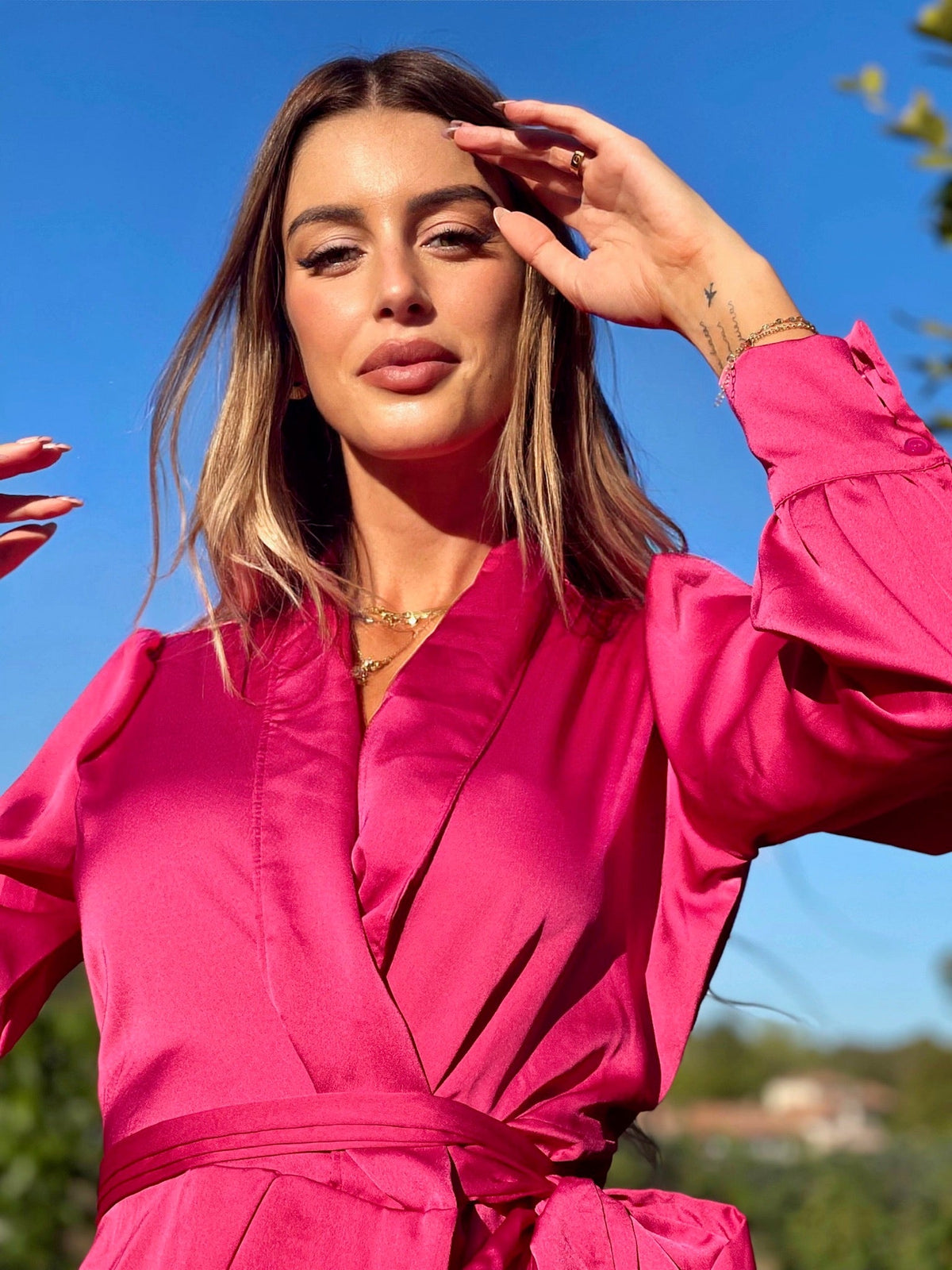 Abito in raso fuxia