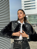 Giacca crop con pelo e strass