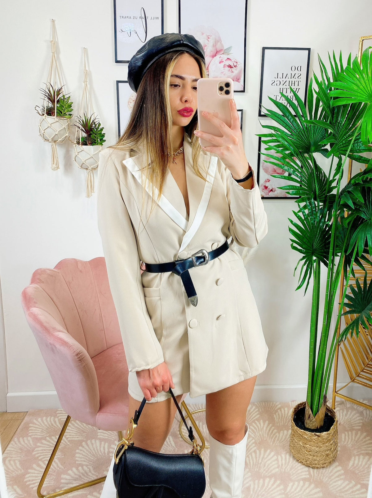 Abito Blazer con cintura beige