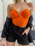Top arancio con V