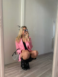 Completo giacca con bottoni e short rosa barbie