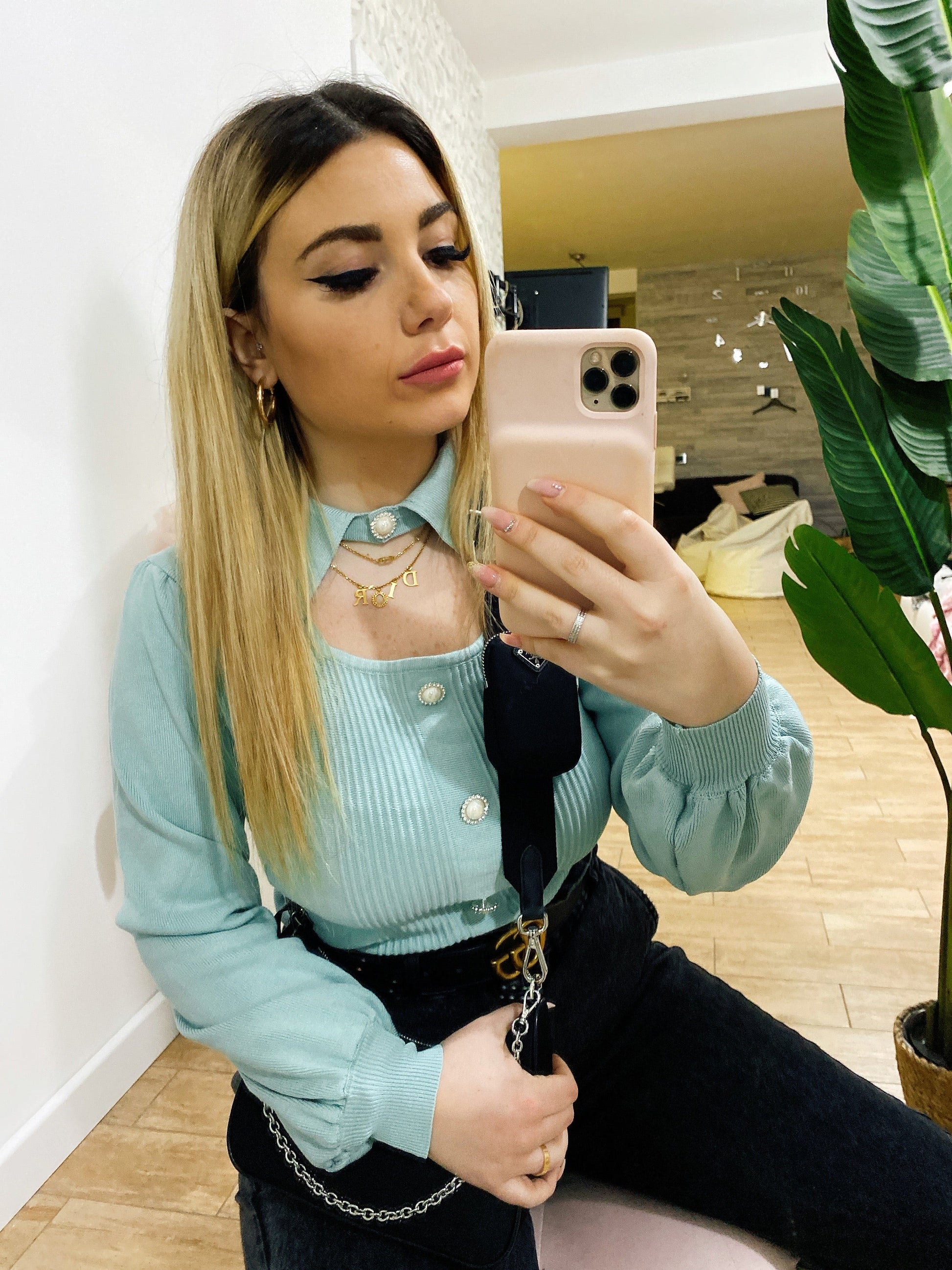 Maglioncino Tiffany bottoni in perle