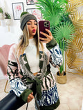 Cardigan Rosa frange e cinta dettaglio verde