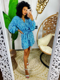 Abito con paillettes manica lunga azzurro