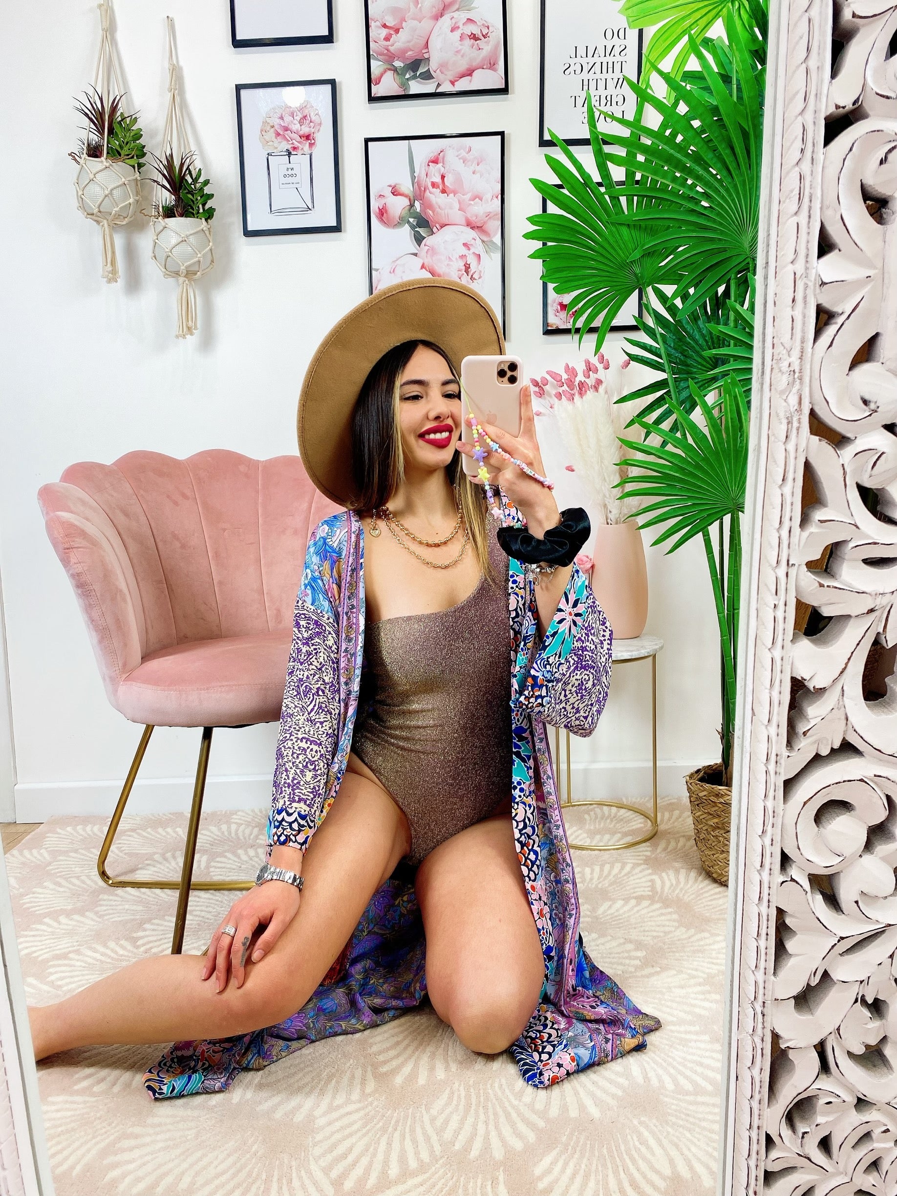 Kimono in seta etnico base lilla