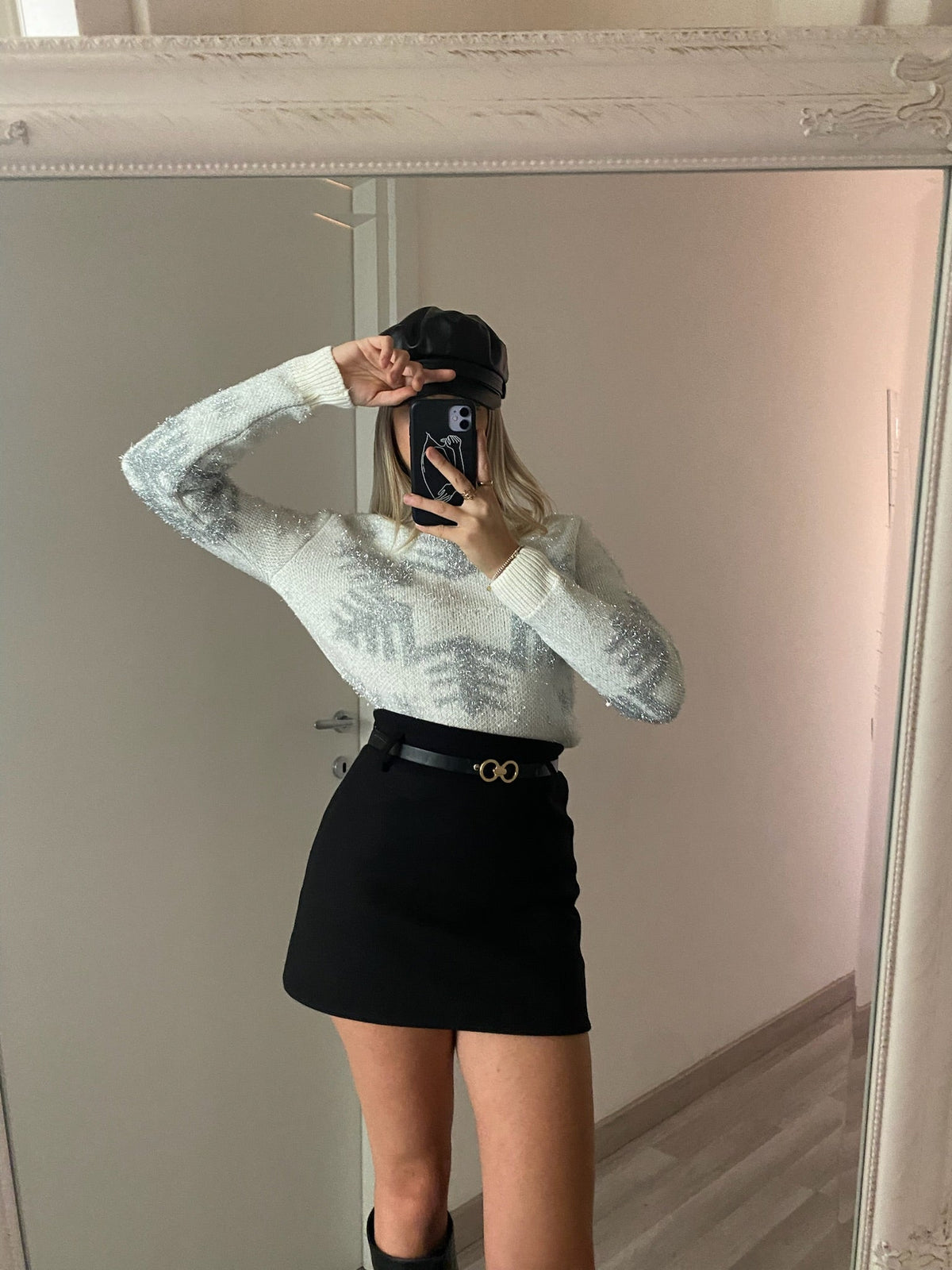 Maglione fiocco di neve bianco e argento