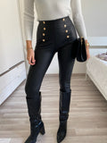 Leggins in ecopelle con bottoni