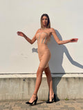 Abito bustier nude con strass