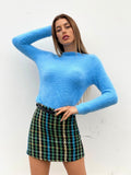 Gonna in tweed pied de poule celeste