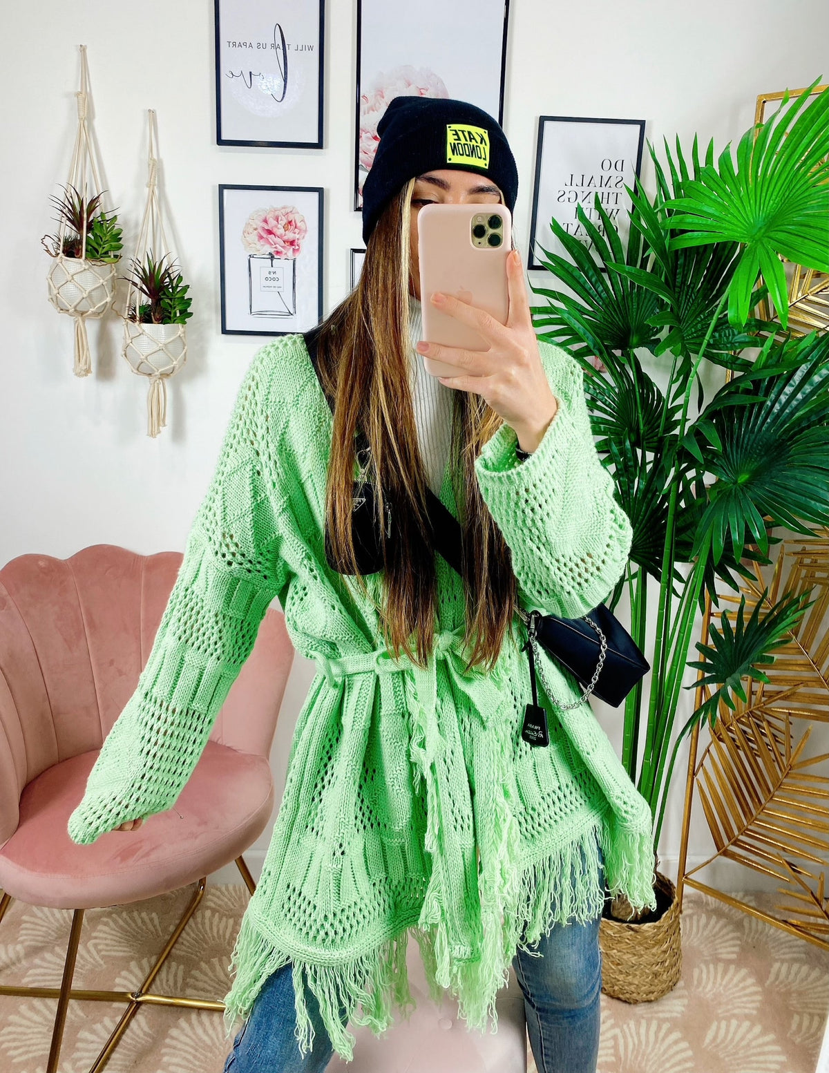 Cardigan sfrangiato verde mela
