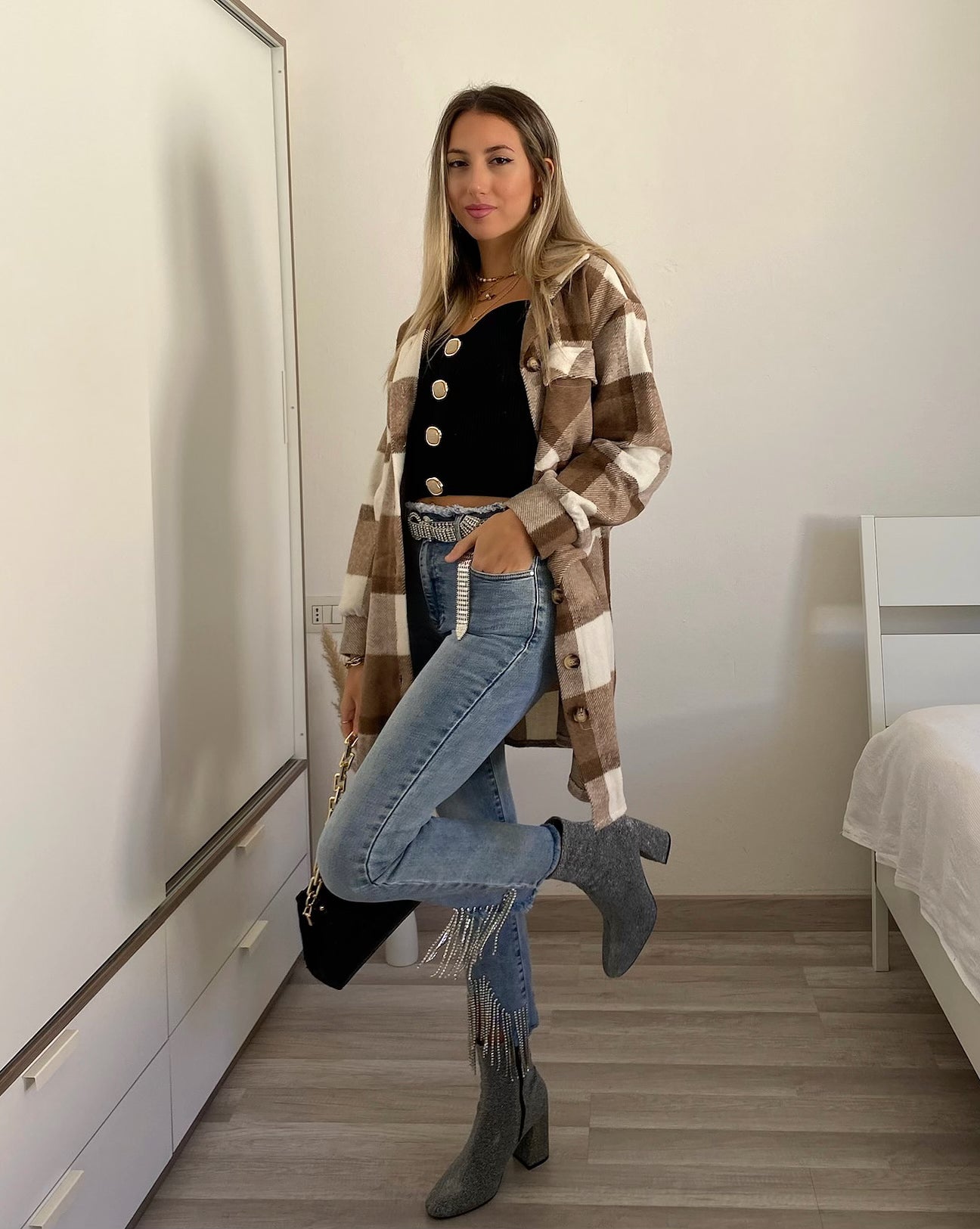 Giacca check choco nude