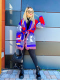 Cardigan frange e cinta rosso blu