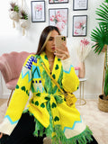 Cardigan frange e cinta giallo