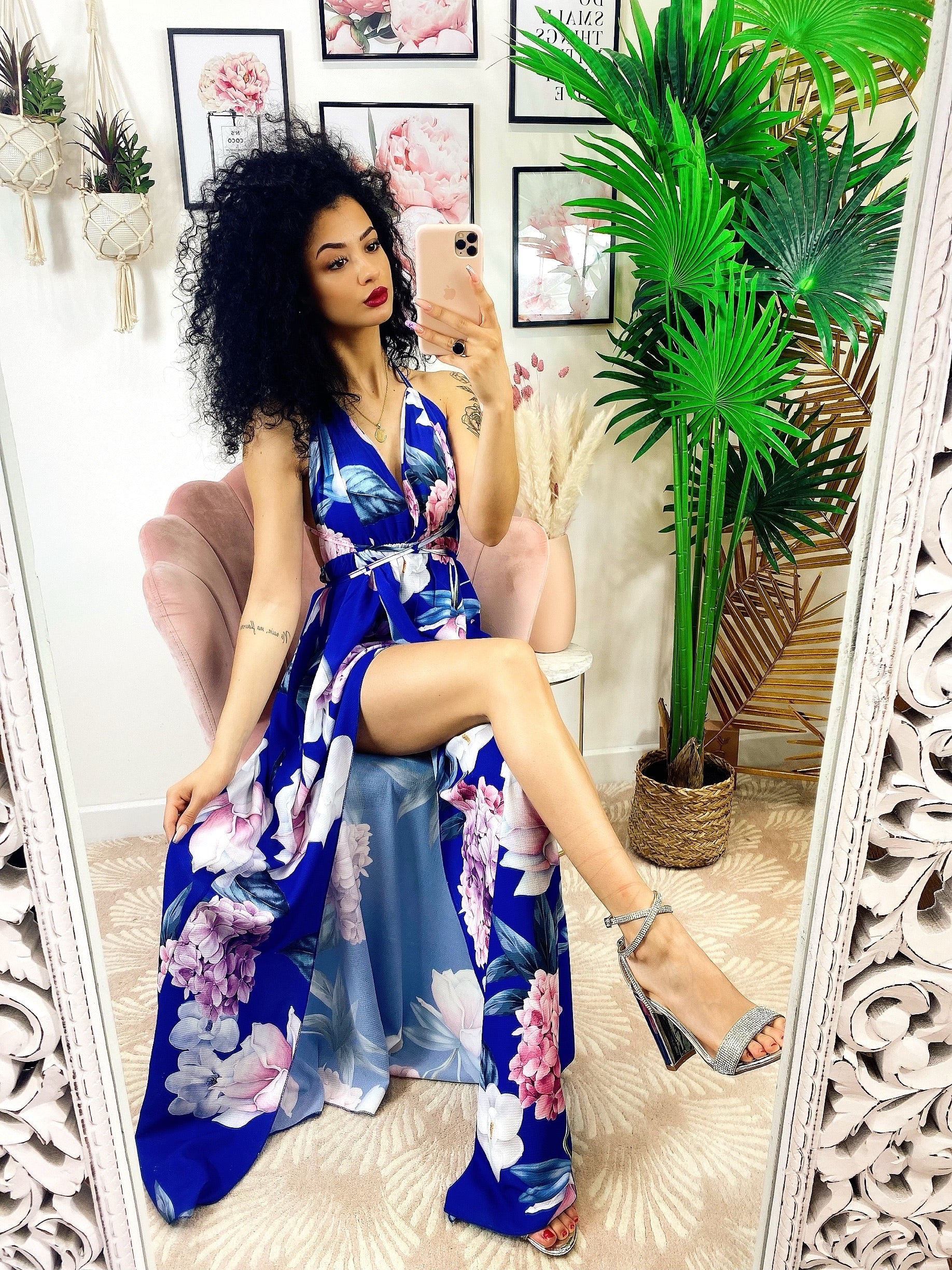 Abito Afrodite con fiori Blu elettrico