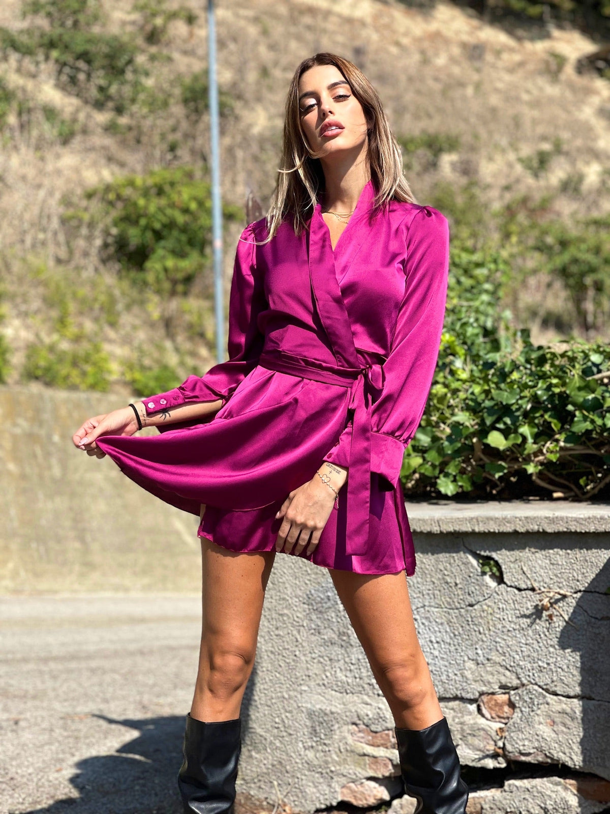 Abito in raso peonia