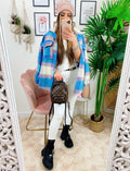 Giacca a quadri Azzurra/Lilla con frange